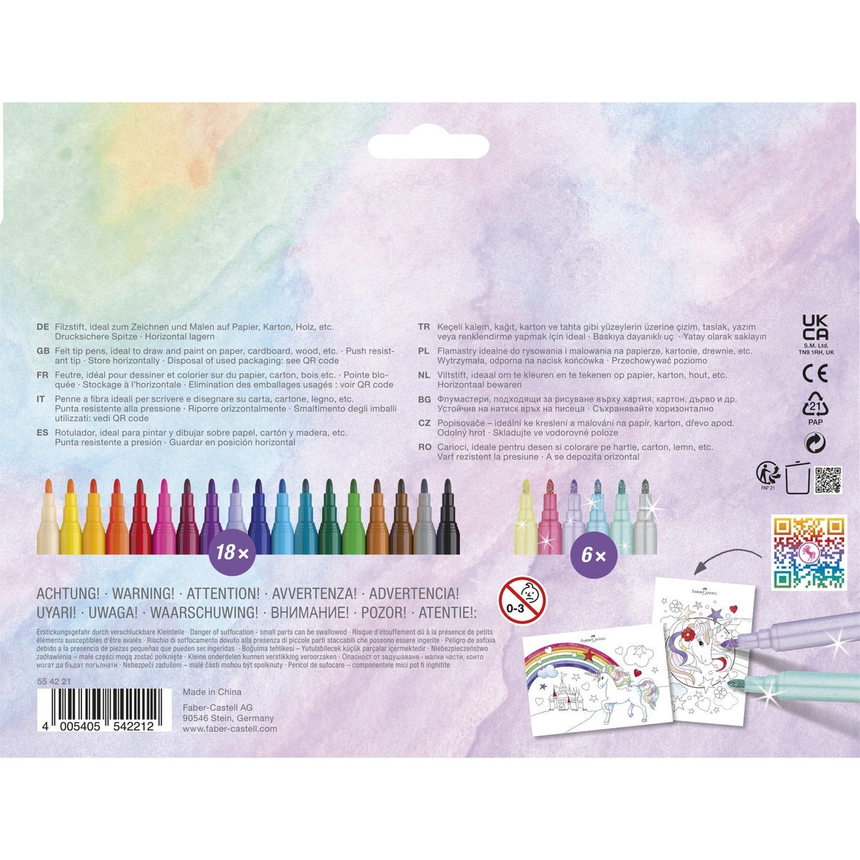 Faber-Castell Unicorn Markers - 18 Colours + 6 Glitter Markers
