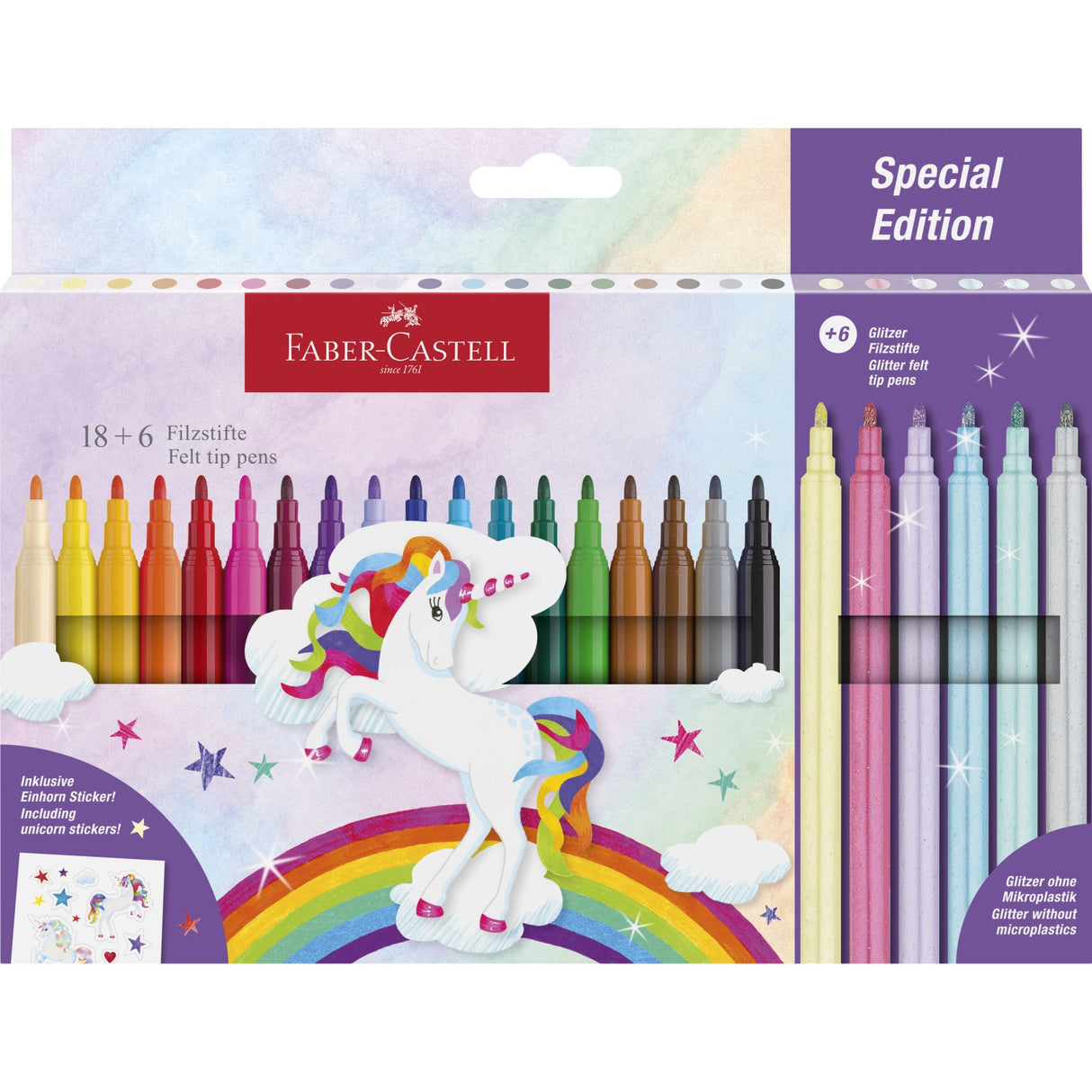 Faber-Castell Unicorn Markers - 18 Colours + 6 Glitter Markers