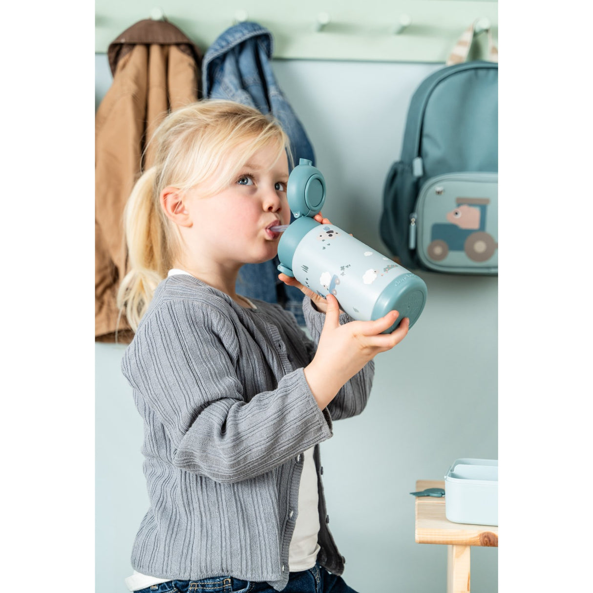 DonebyDeer Blue Tiny Farm Insulated Straw Bottle