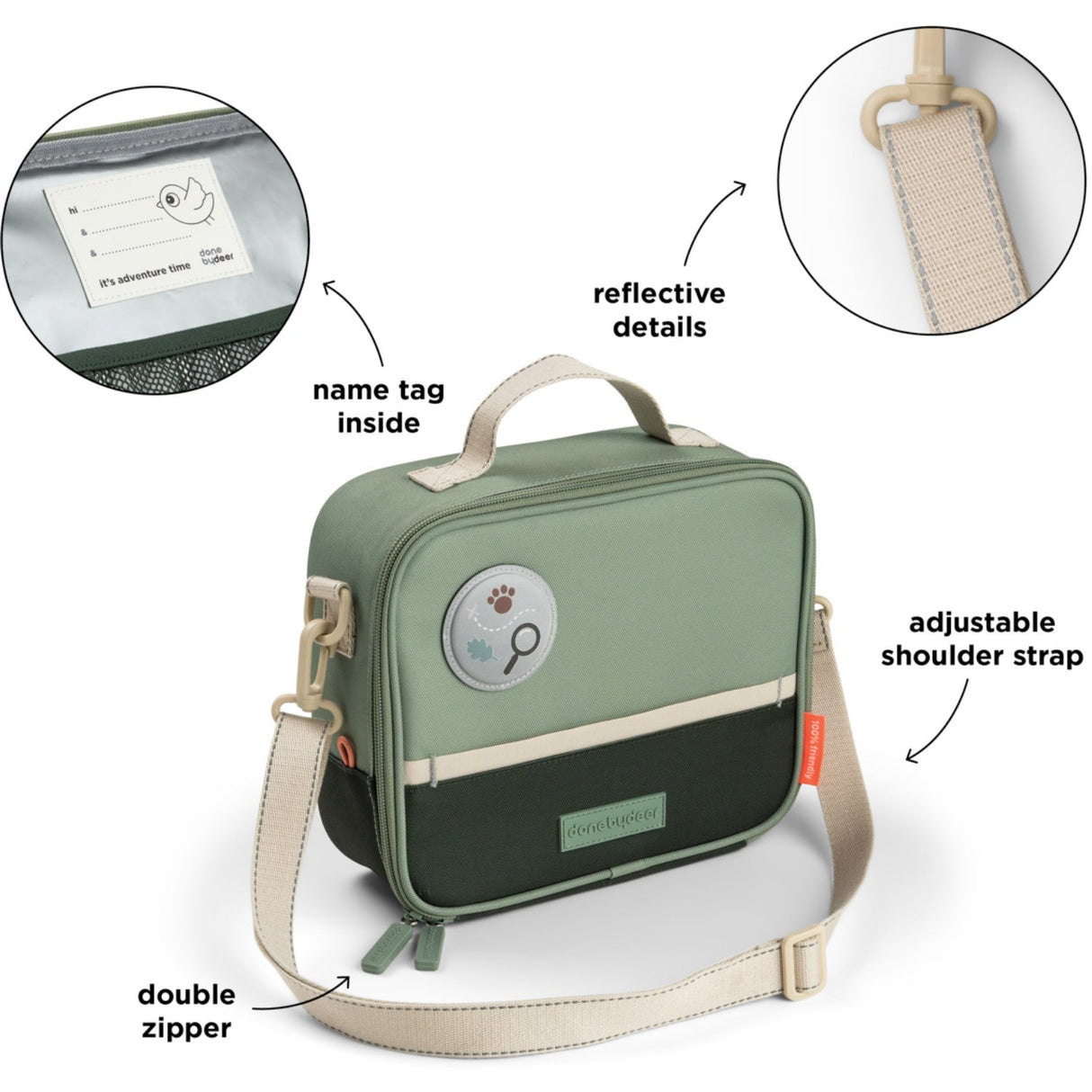 DonebyDeer Green Tiny Trails Insulated Lunch Bag