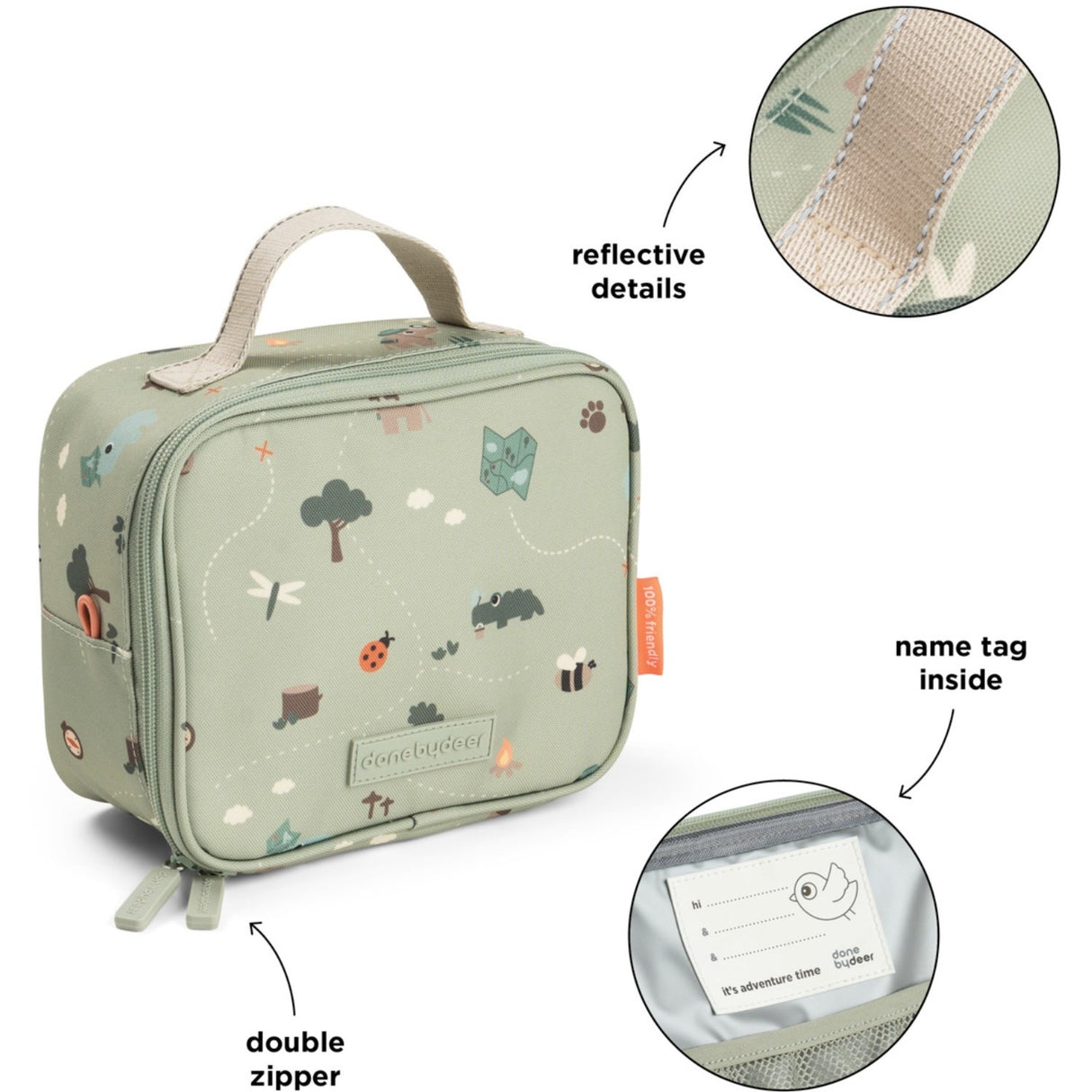 DonebyDeer Green Tiny Trails Tiny Insulated Lunch Bag