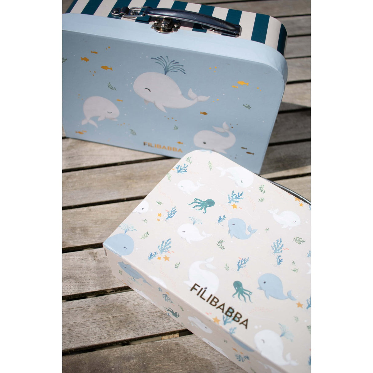 FILIBABBA Christian's Whale Tales Suitcase Set For Play And Storage 2 Pack
