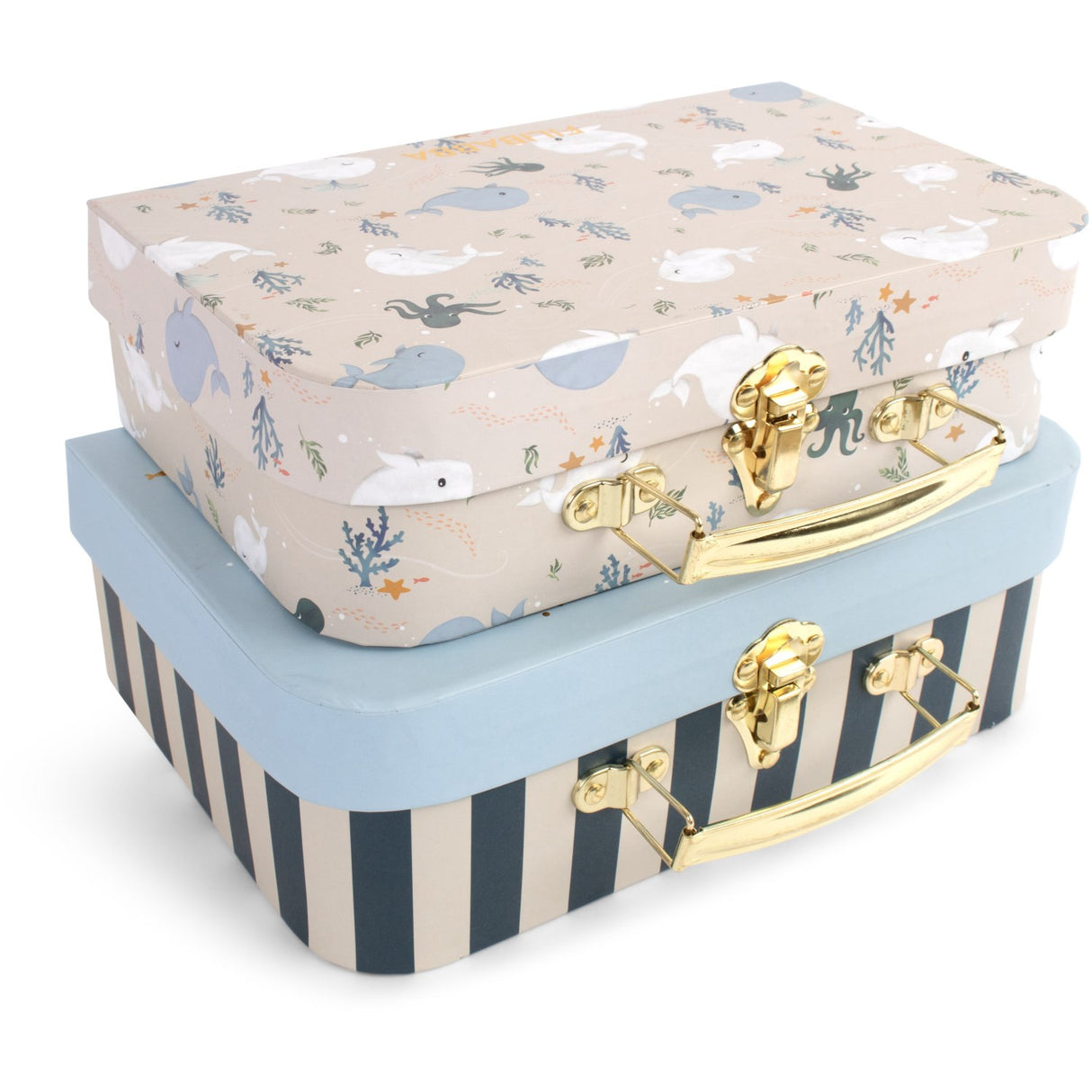 FILIBABBA Christian's Whale Tales Suitcase Set For Play And Storage 2 Pack