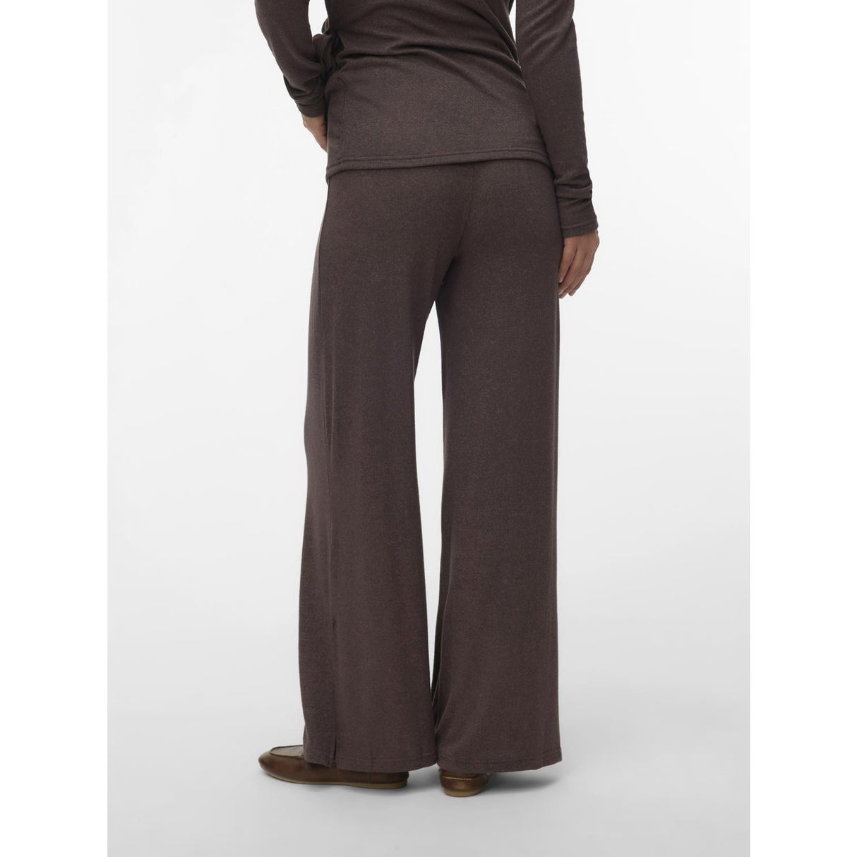 Mama;licious Chocolate Brown Melange Mlkira Wide Jrs Pants Hw