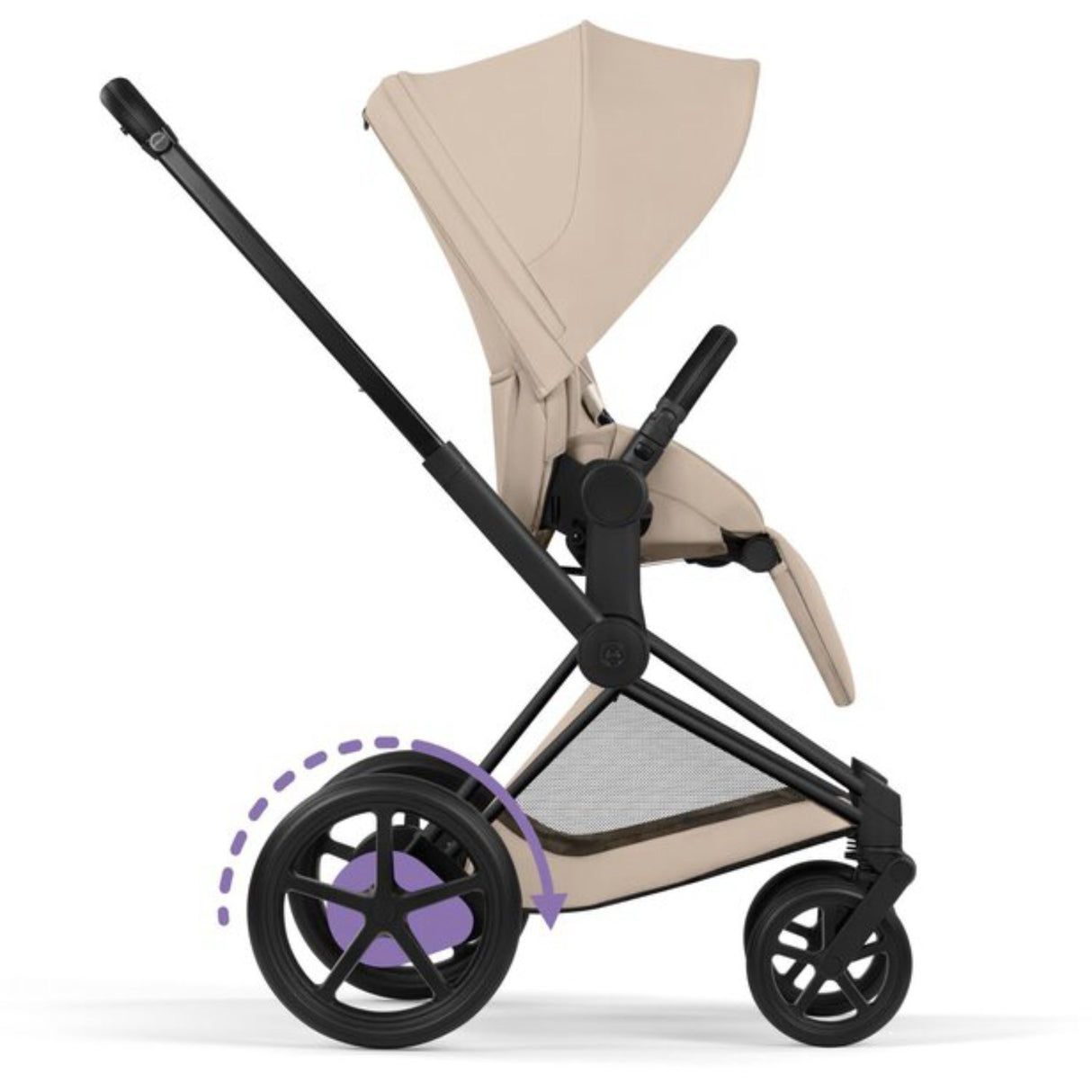 Cybex Cozy Beige/Beige Epriam Comfort Matt Black Inklusiv Foldbar Liggedel