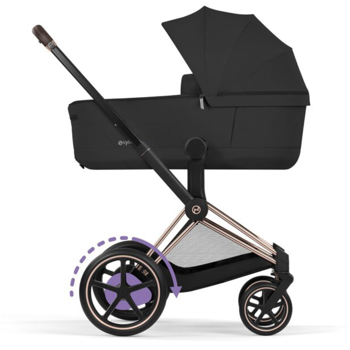 Cybex Sepia Black/Black Epriam Comfort Rosegold Inklusiv Foldbar Liggedel