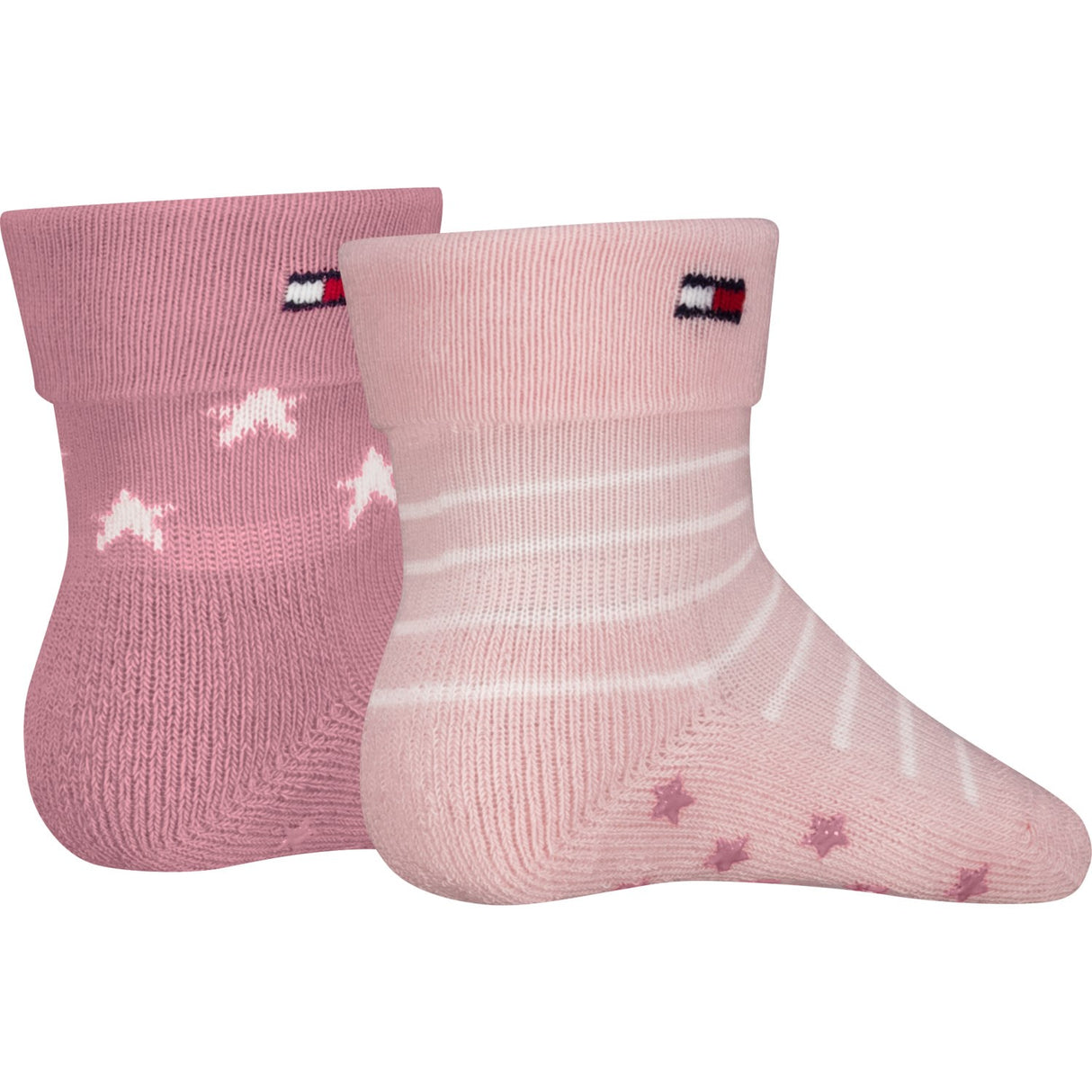 Tommy Hilfiger Light Pink Baby Socks 2-Pack Fold Over Abs
