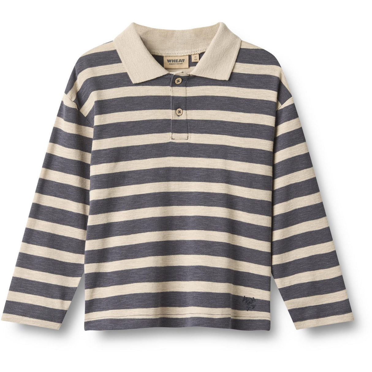 Wheat Greyblue Stripe Polo Shirt L/S Fred