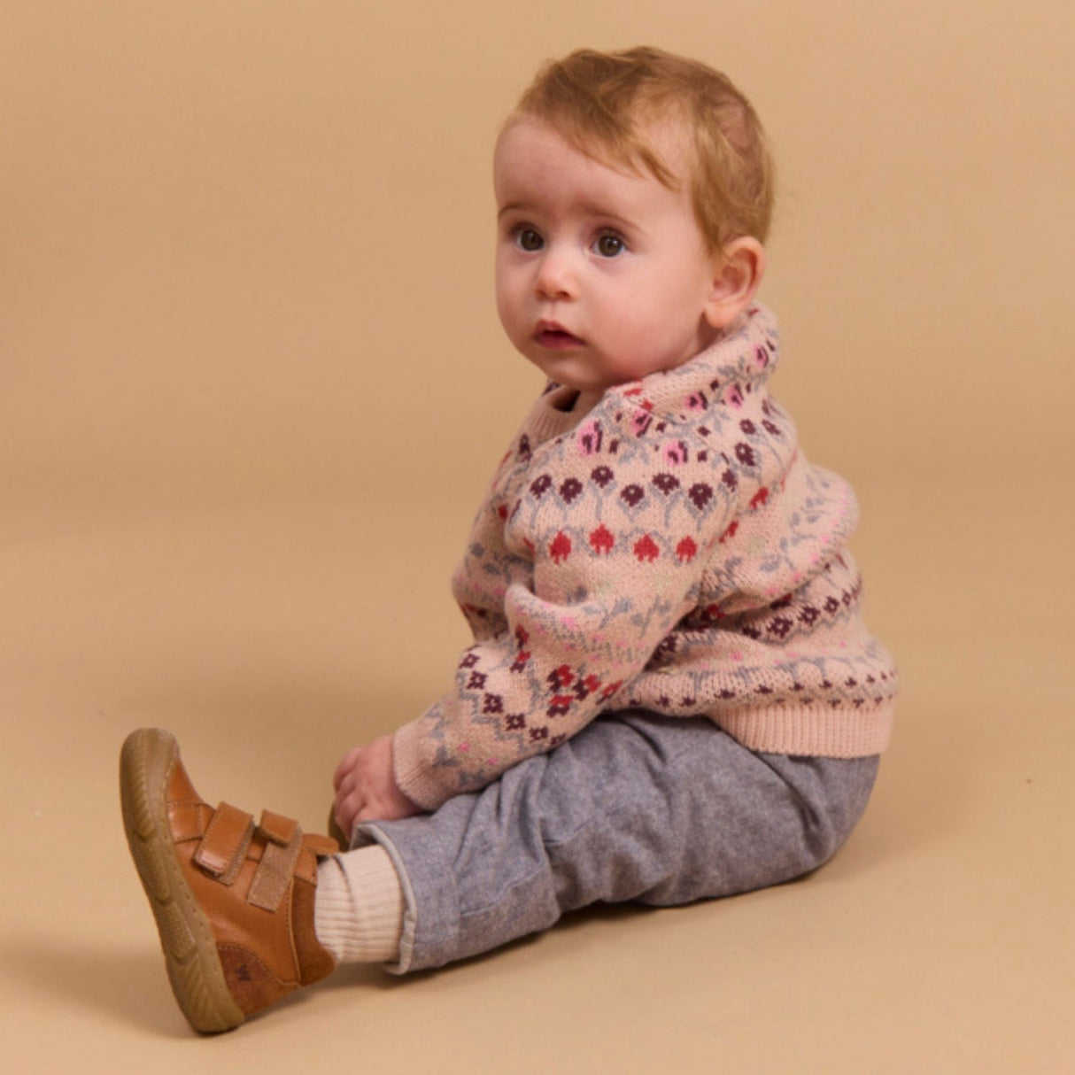 Wheat Dim Rose Jacquard Pullover Mikmak