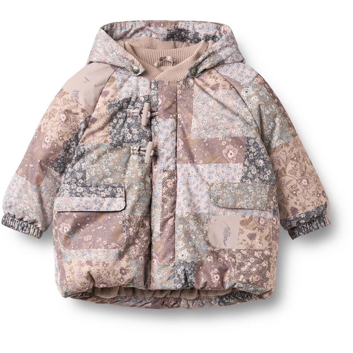 Wheat Patchwork Flowers Puffer Jacket Billo