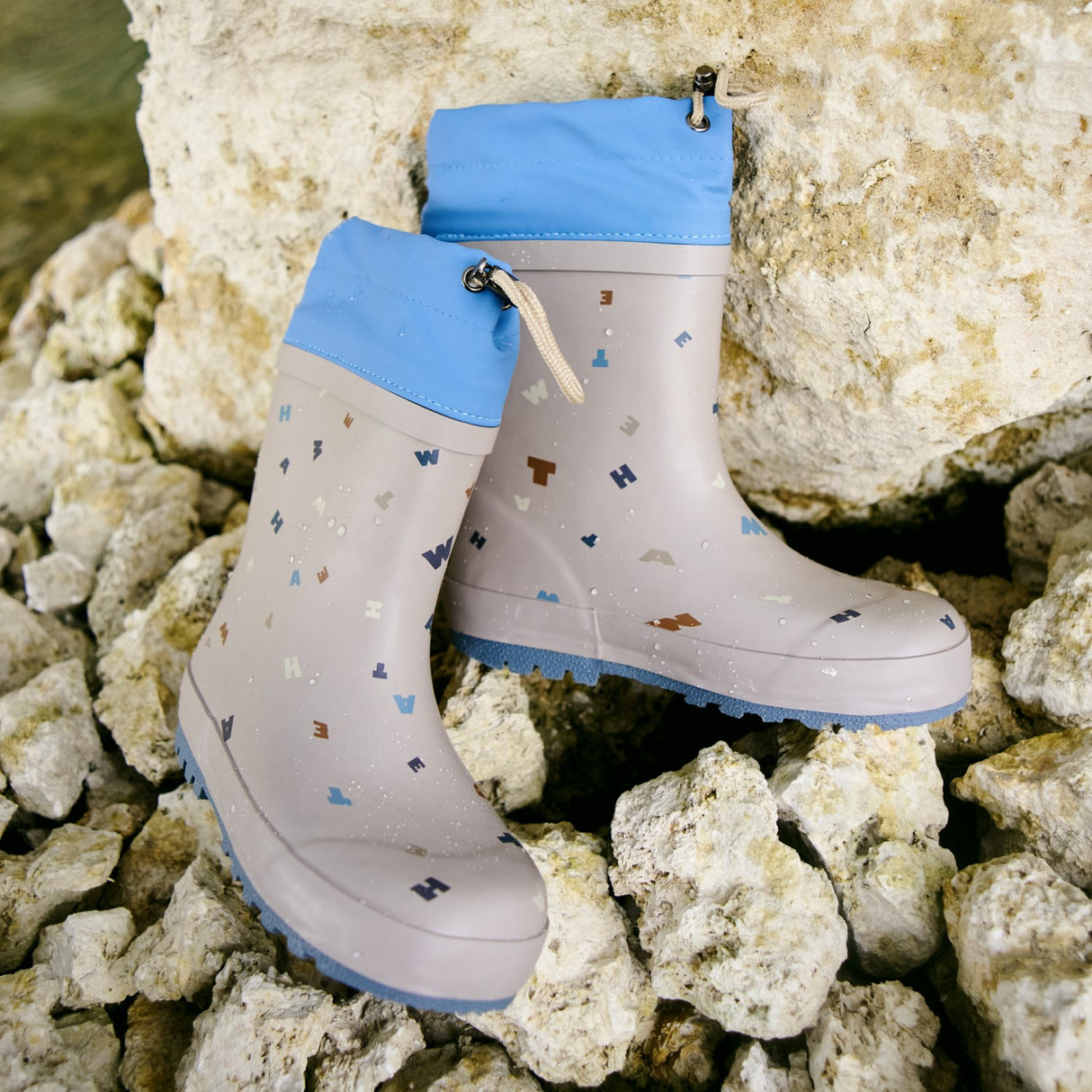 Wheat Grey Moon Letters Rubber Boot Thermo