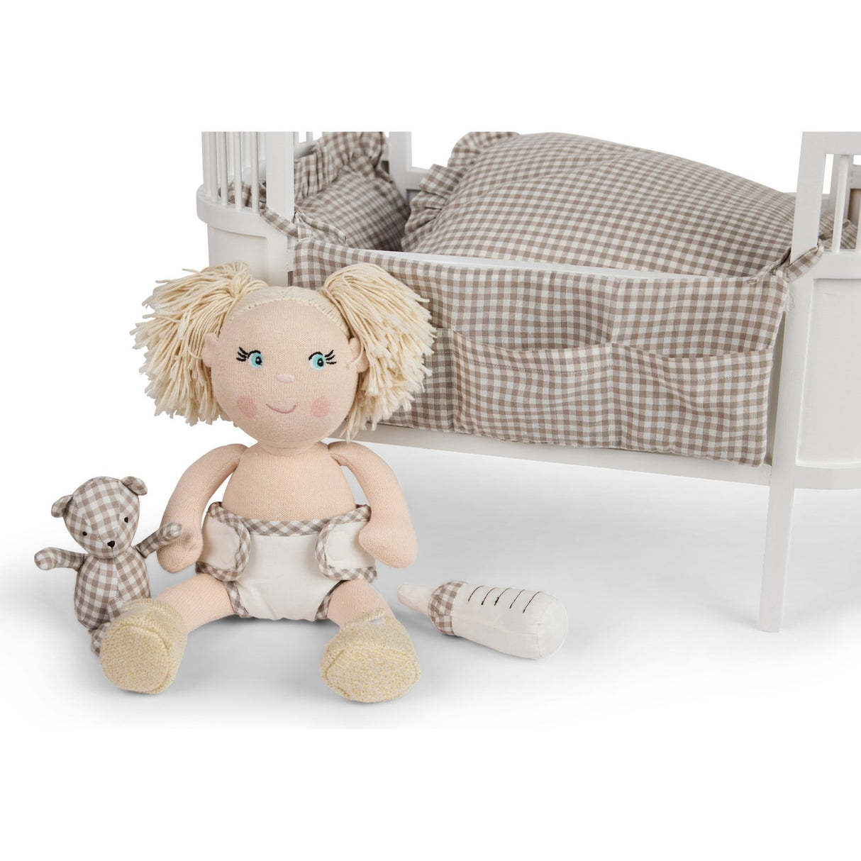 Smallstuff Delicate Nature Gingham Storage With Accessories For Doll Bed