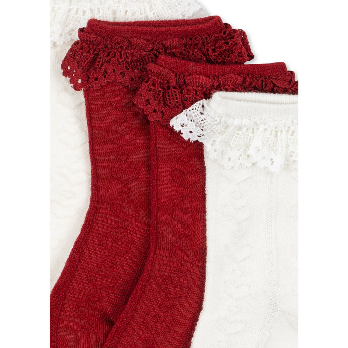 Konges Sløjd Red/Off White 2 Pack Pointelle Frill Socks