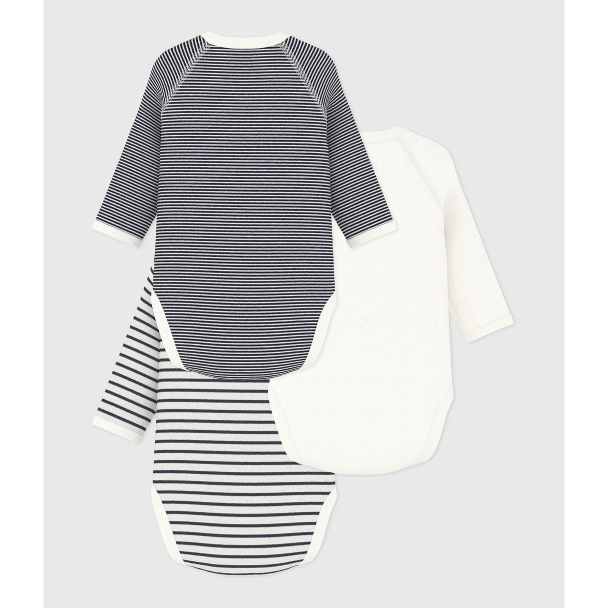 Petit Bateau Navy/White 3-Pack Long Sleeve Body