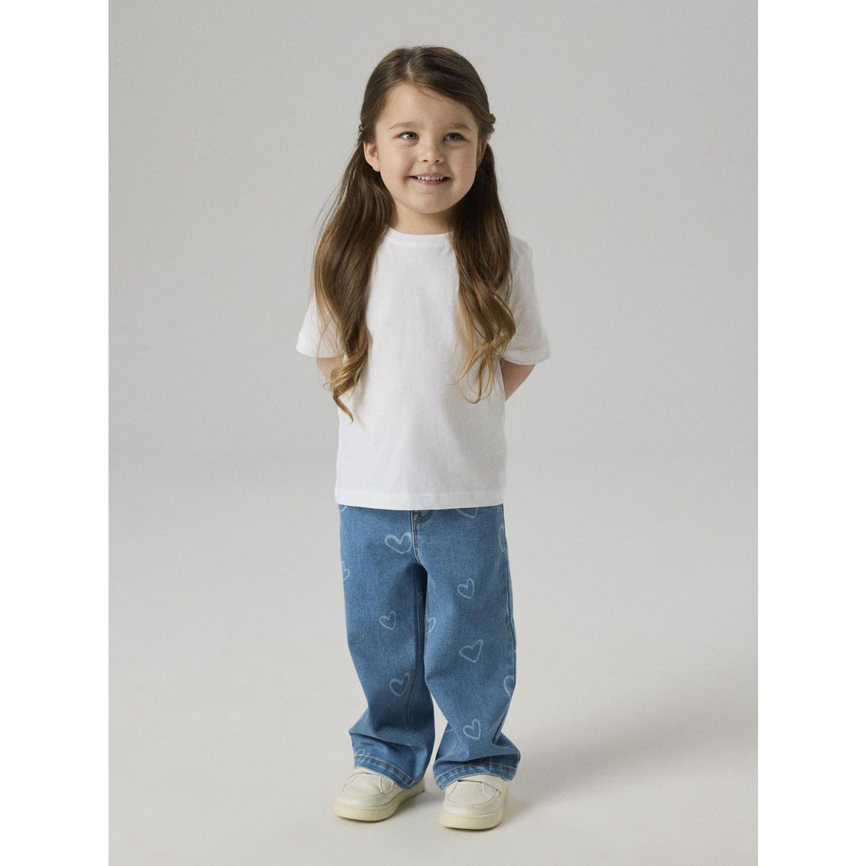 Name It Medium Blue Denim Heart Nmfrose Wide Aop Jeans 4044-On Noos
