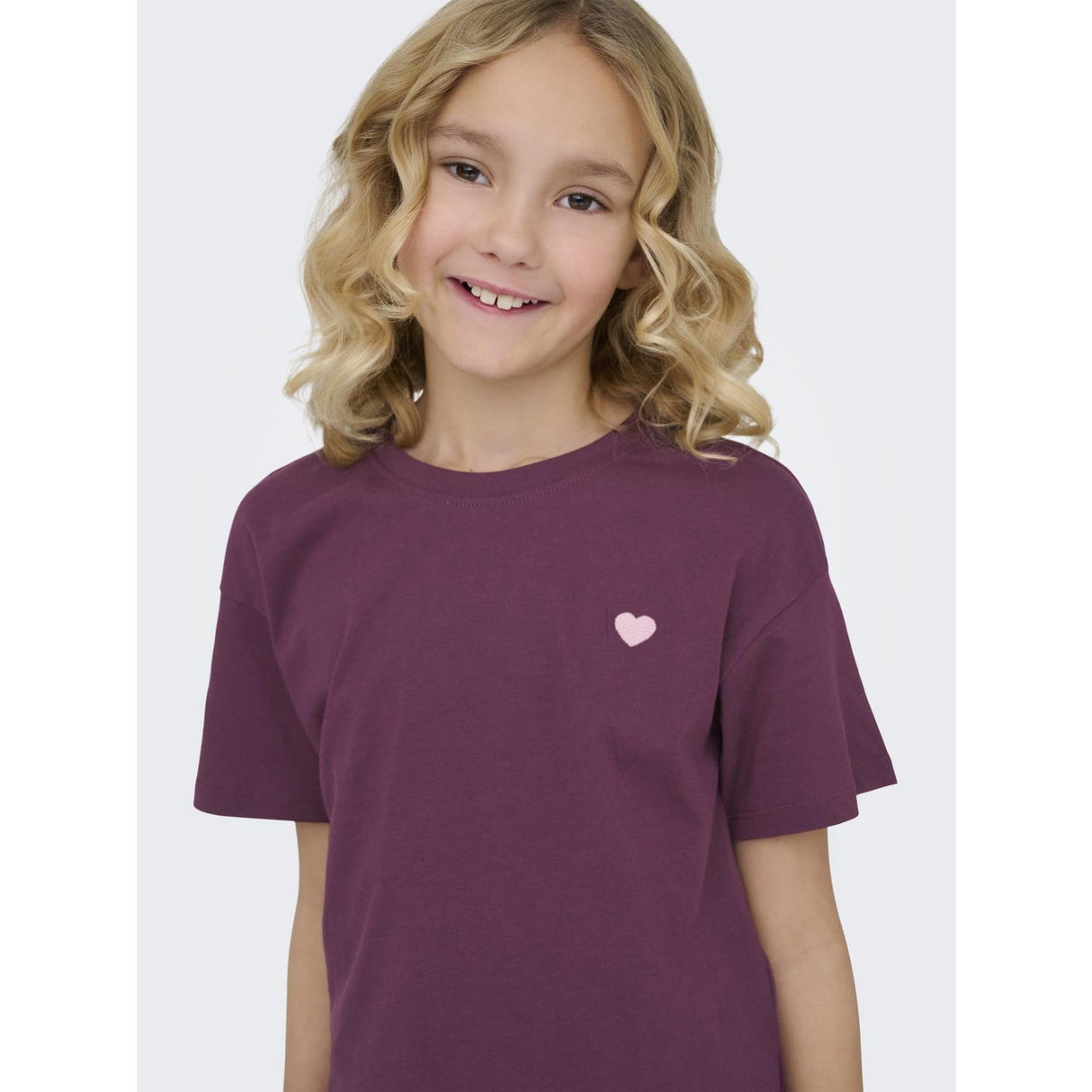 kids ONLY Mauve Wine Heart Emb/Sea Pink Kogmaiken Life Cropheart Ss Top Jrs Noos
