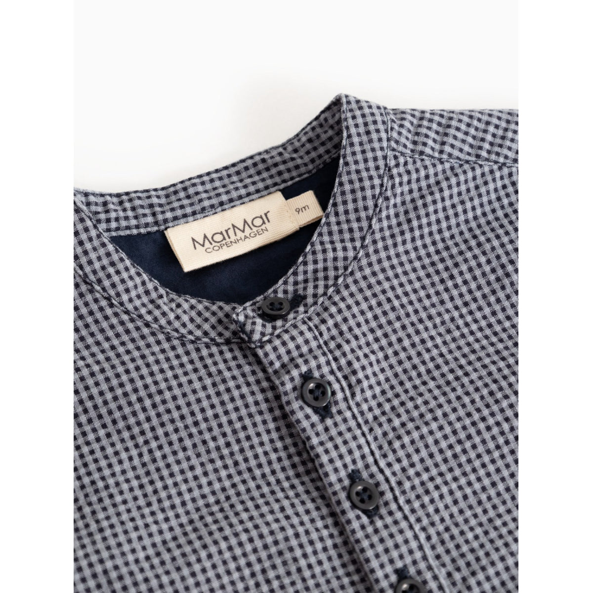 MarMar Cotton Seersucker Pigeon Blue Check Totoro Shirt