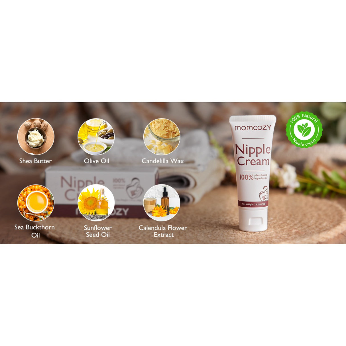 Momcozy 100% Natural Nipple Cream, Vegan Lanolin-free Nipple Butter