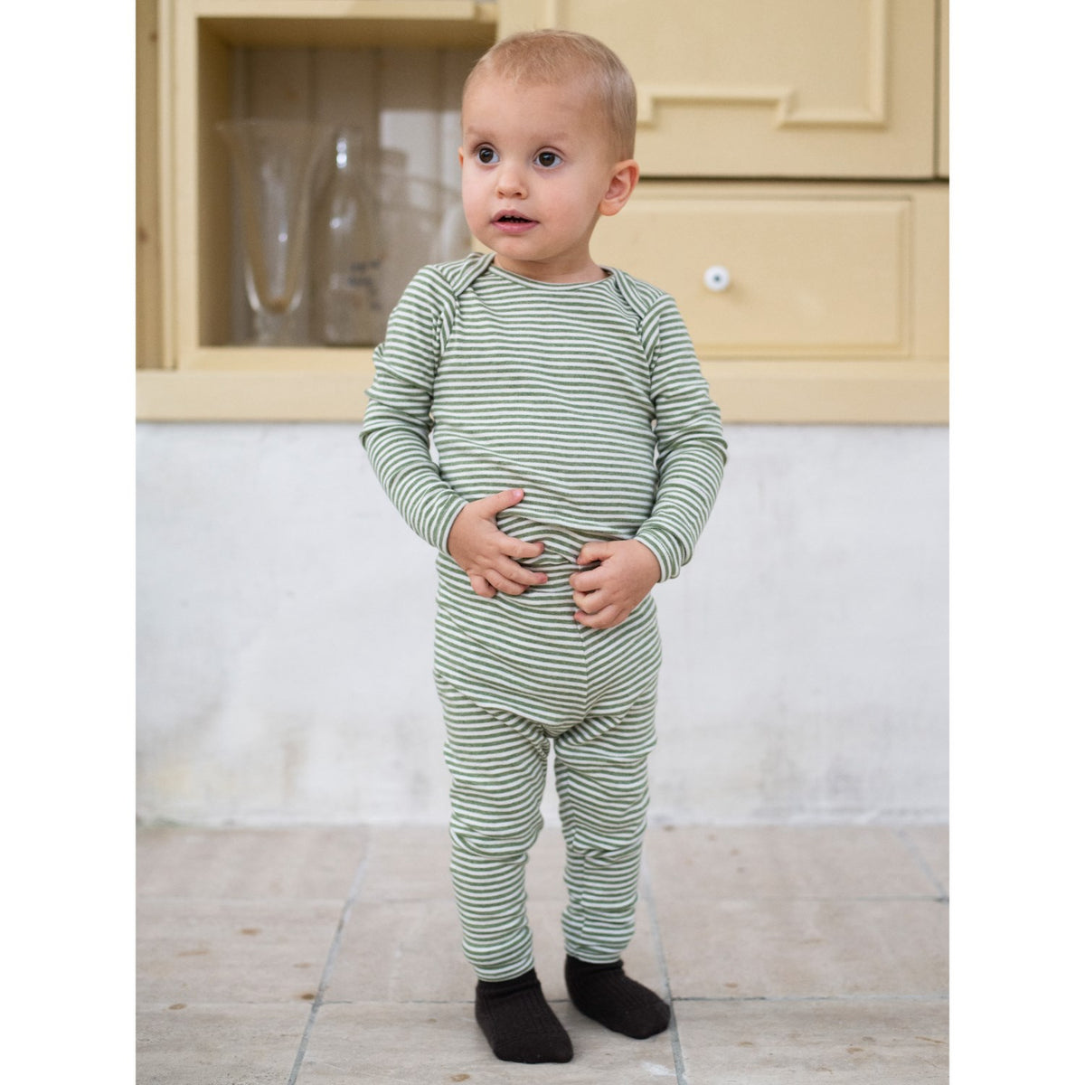 Serendipity Moss/Offwhite Baby Leggings Stripe
