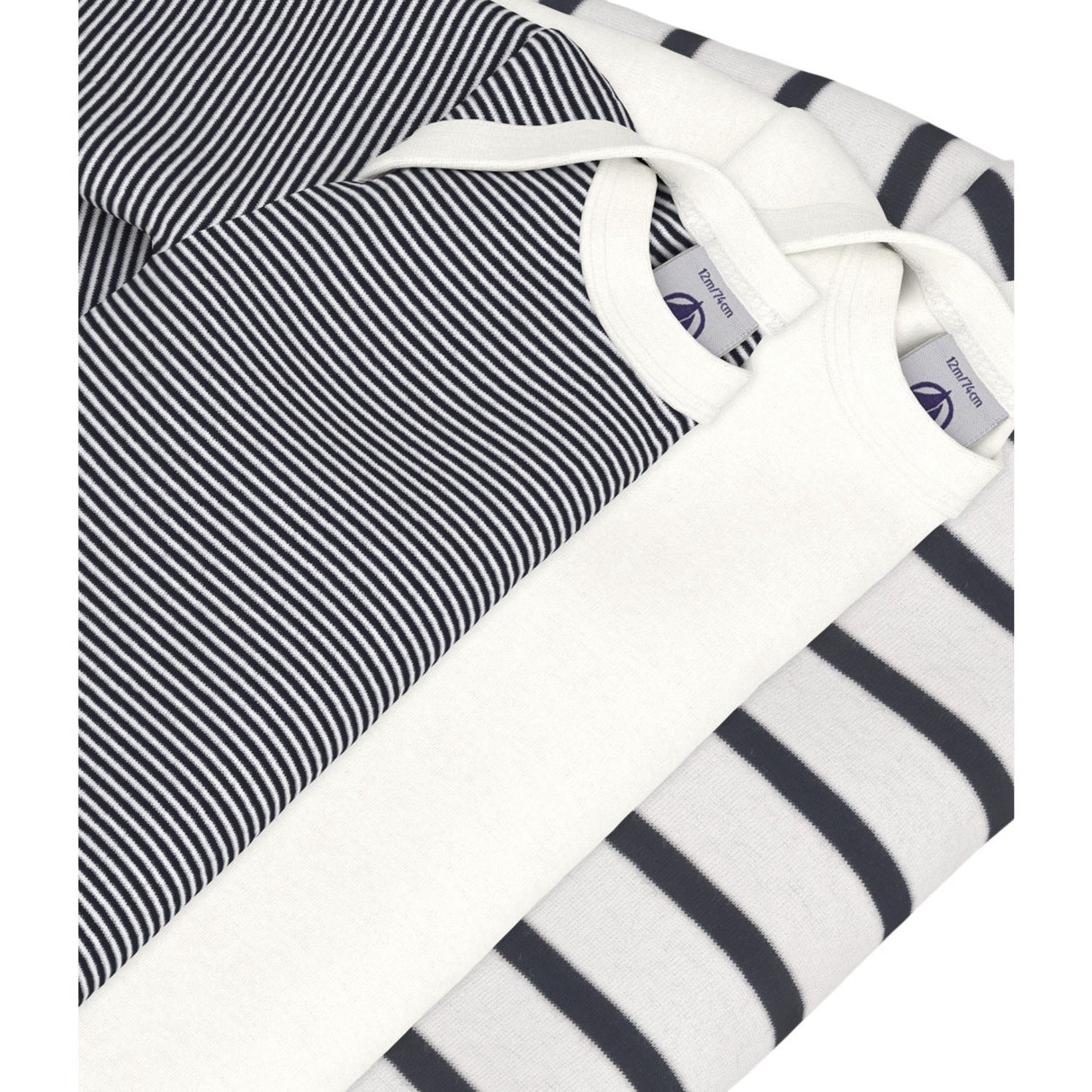 Petit Bateau Navy/White Long Sleeve Bodysuit 3-Pack