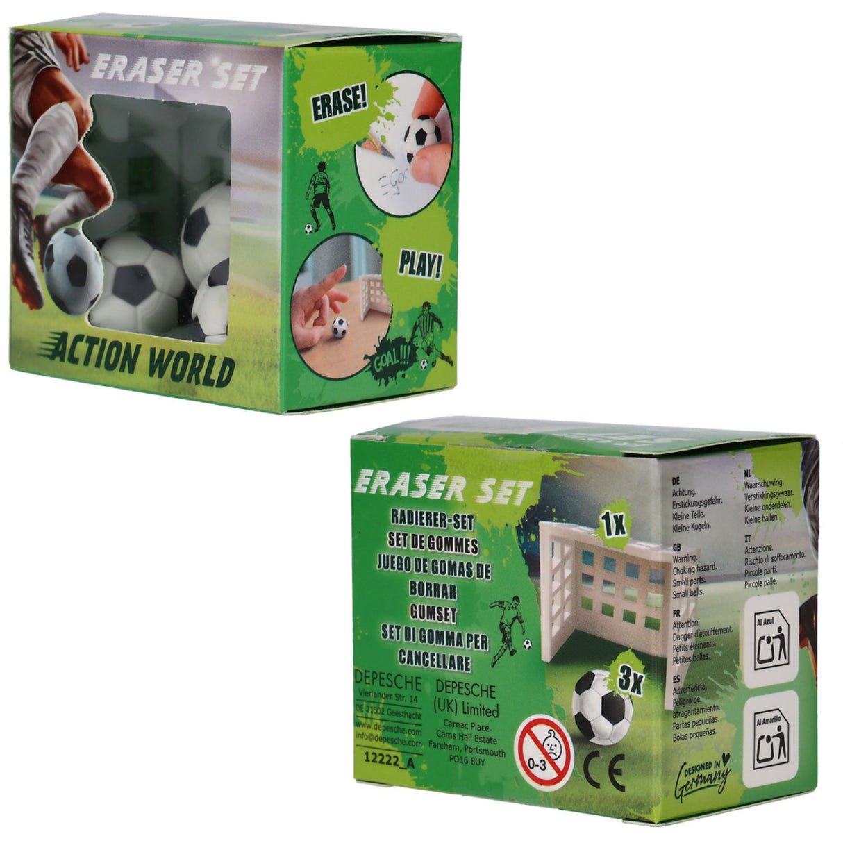 Dino World + Action Football Eraser Set