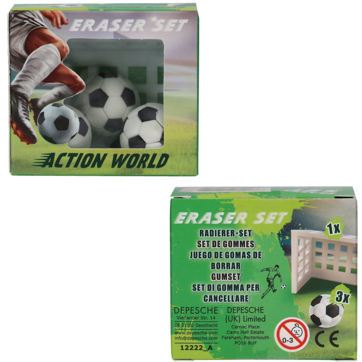 Dino World + Action Football Eraser Set