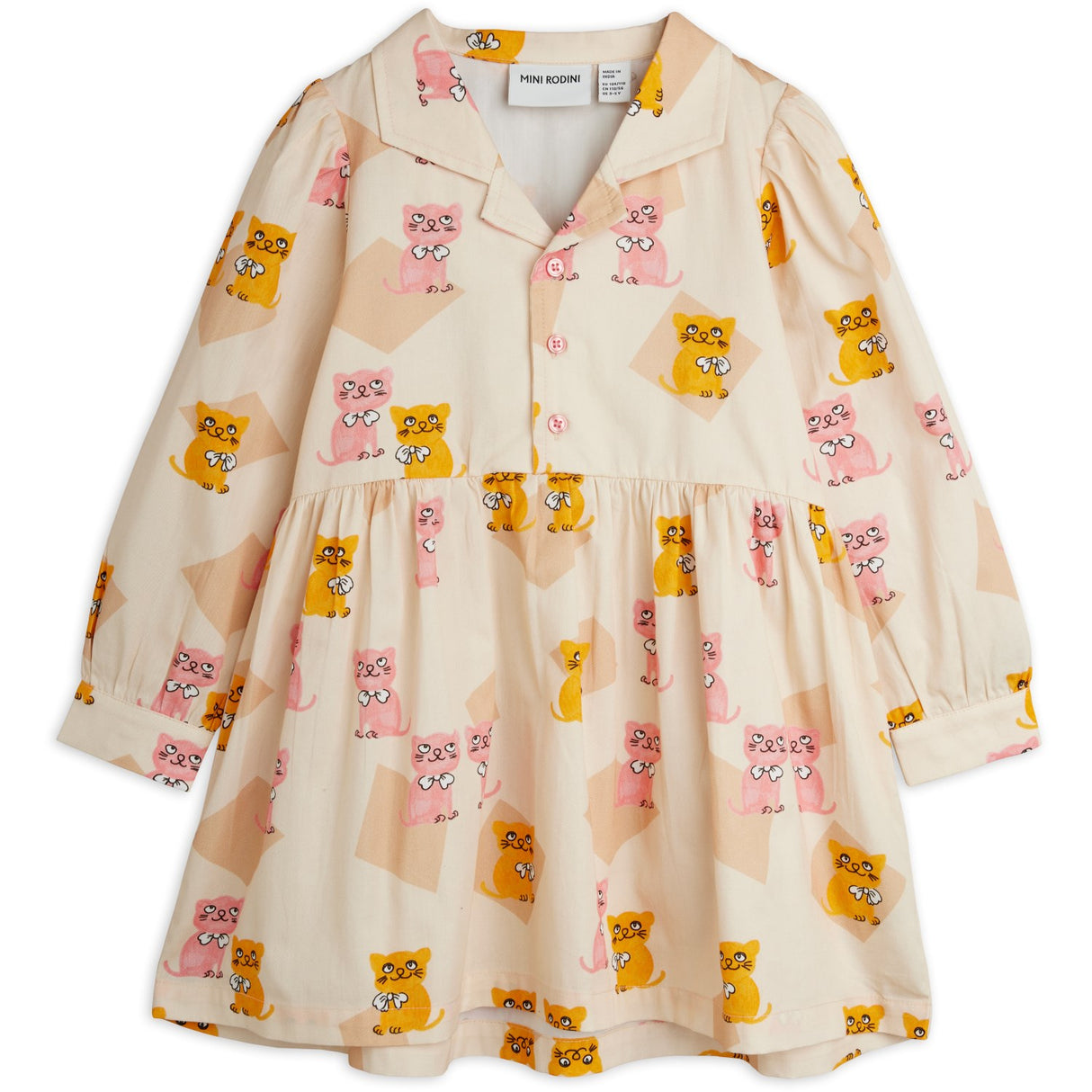 Mini Rodini Multi Kittens AOP Woven Ls Dress