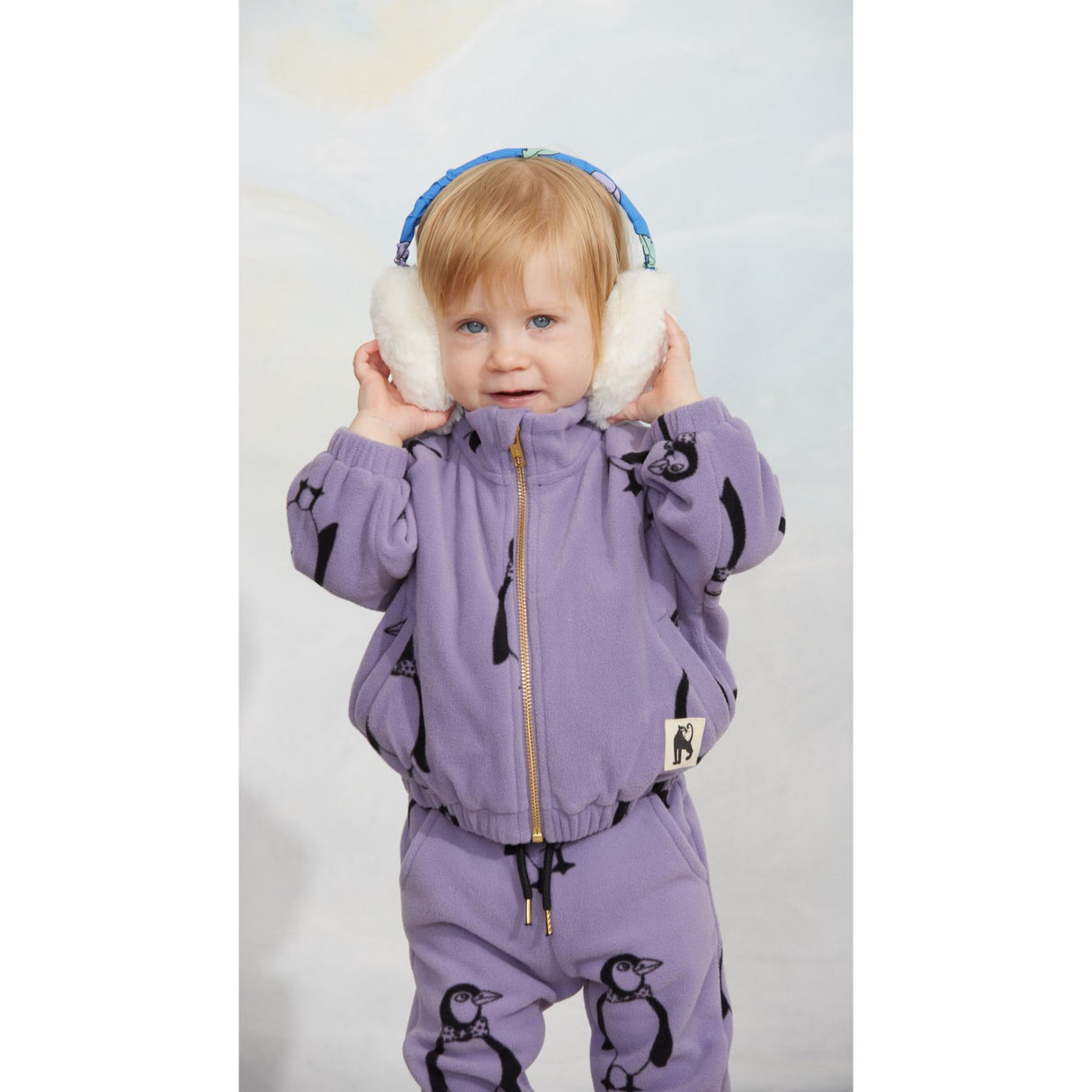 Mini Rodini Purple Penguin AOP Fleece Jacket
