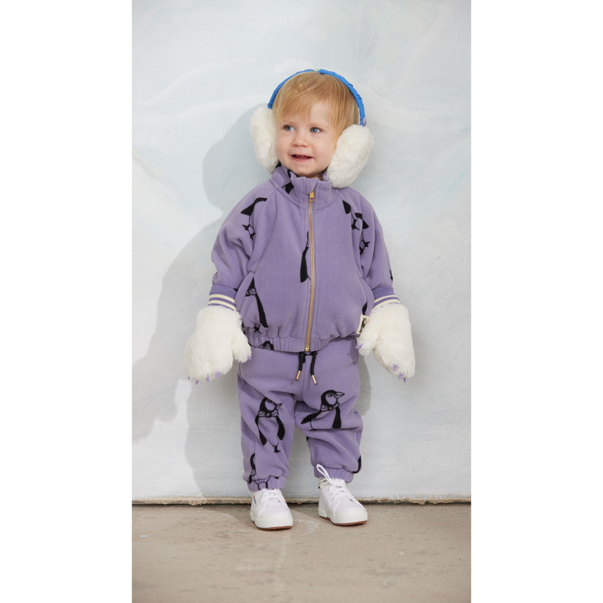 Mini Rodini Purple Penguin AOP Fleece Jacket