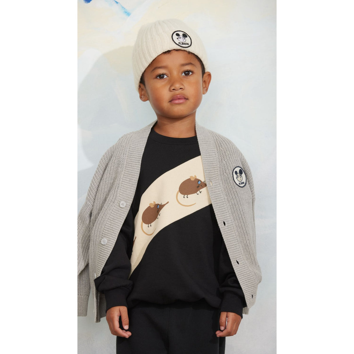 Mini Rodini Grey Melange Ritzratz Patch Knitted Cardigan