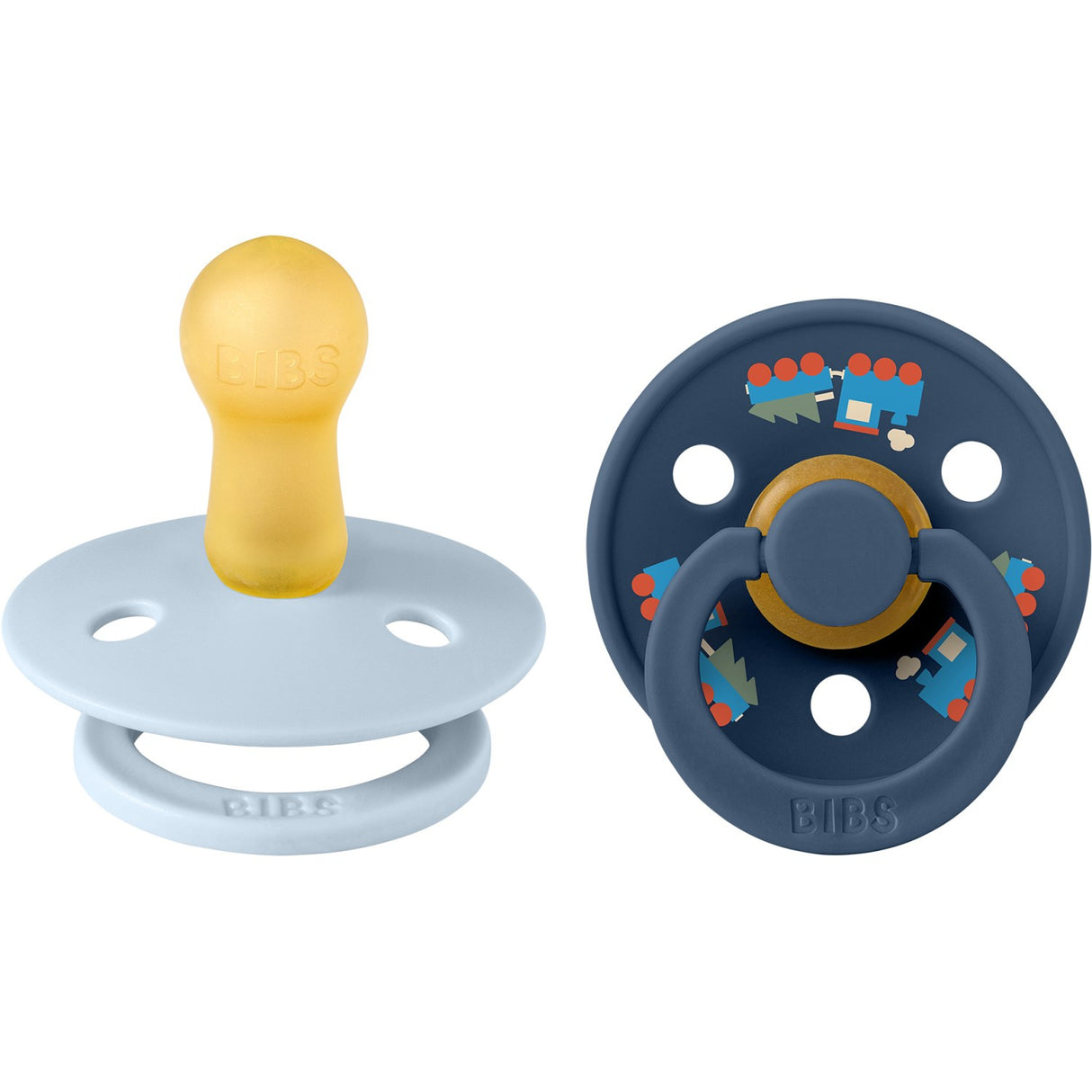 Bibs Baby Blue / Steel Blue Pacifier Colour Holiday Train 2-Pack Latex
