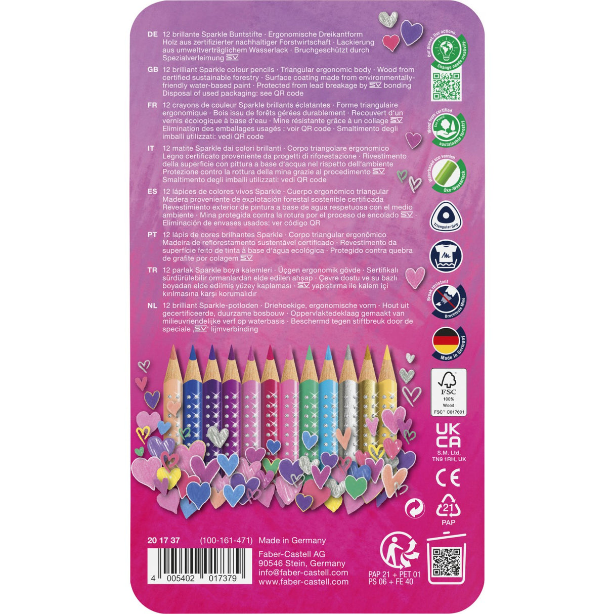 Faber Castell Sparkle Pencil Tin 12 Colour Pencils
