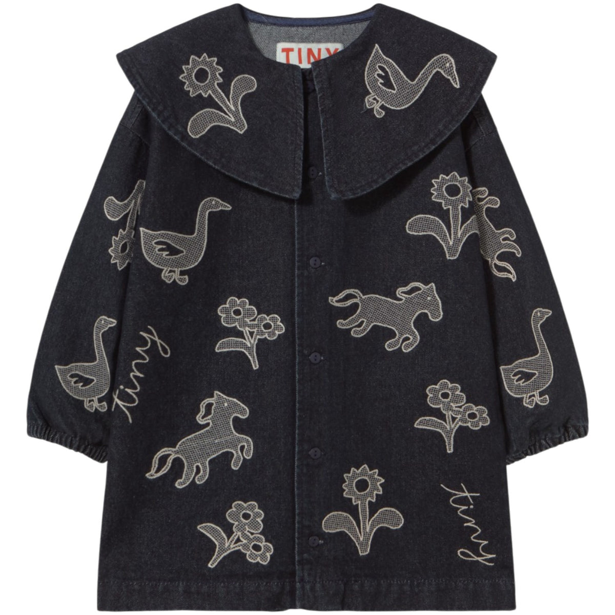 TinyCottons Denim Dark Wash 1 Horses & Flowers Denim Dress