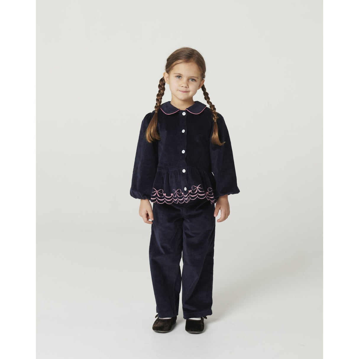 COPENHAGEN COLORS Navy Corduroy Pant W. Wide Leg & Emb. On Backside Pocket