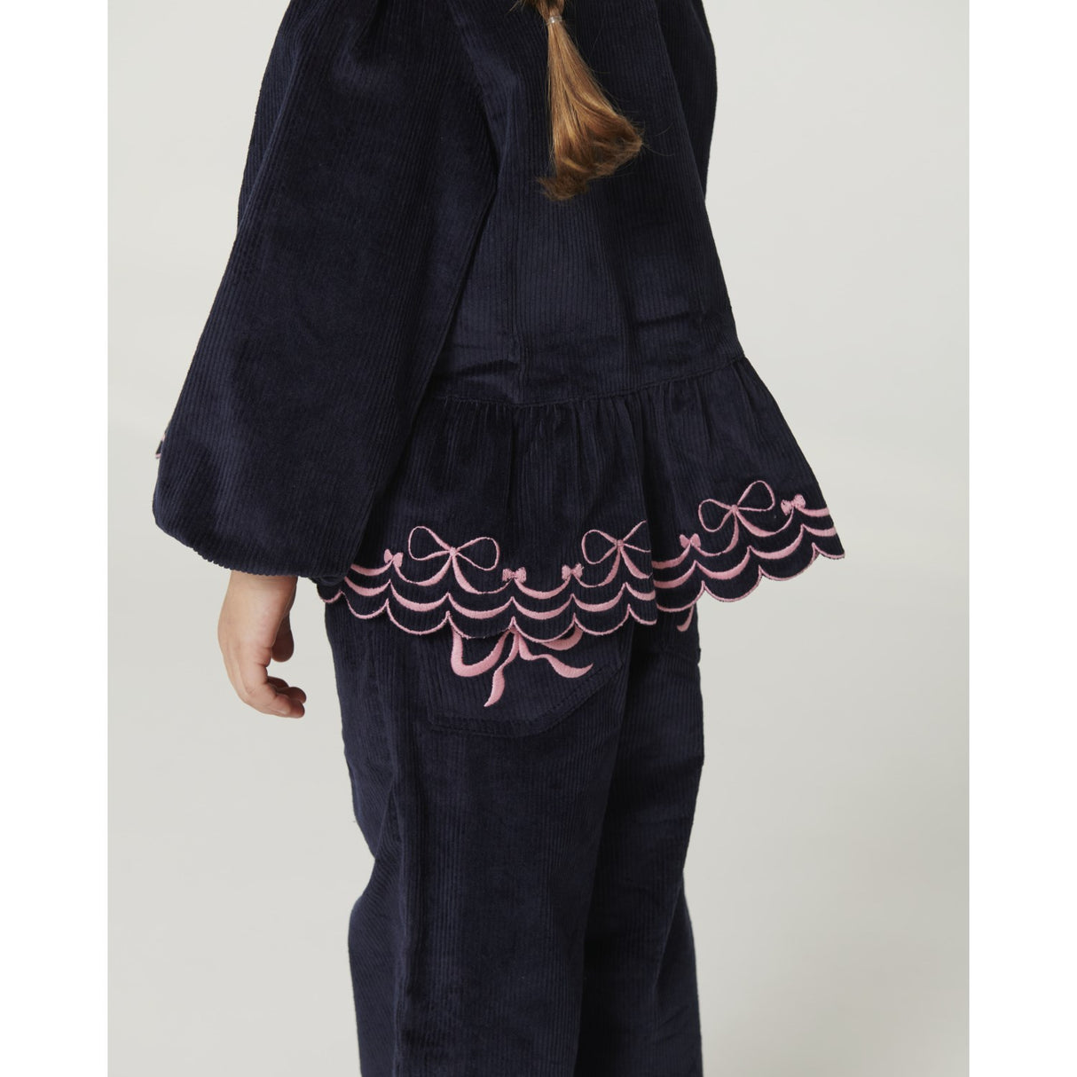 COPENHAGEN COLORS Navy Corduroy Pant W. Wide Leg & Emb. On Backside Pocket