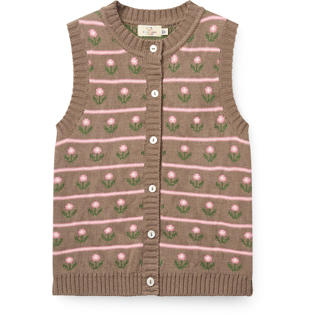 COPENHAGEN COLORS Walnut Flower Knitted Flower Pattern Vest