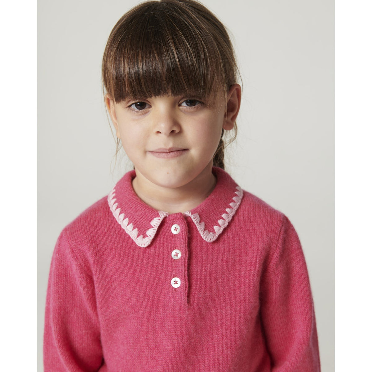 COPENHAGEN COLORS Fuschsia Comb. Cashmere Blouse W. Collar & Blanket Stitch