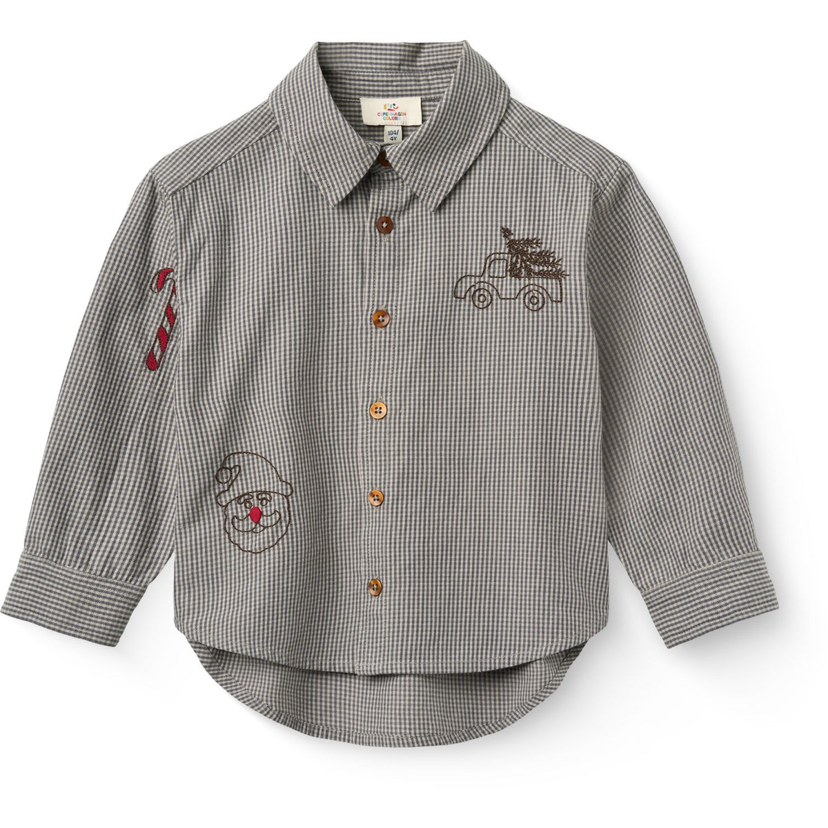 COPENHAGEN COLORS Grey Check Comb. Checkered Classic Shirt W. Embroidery
