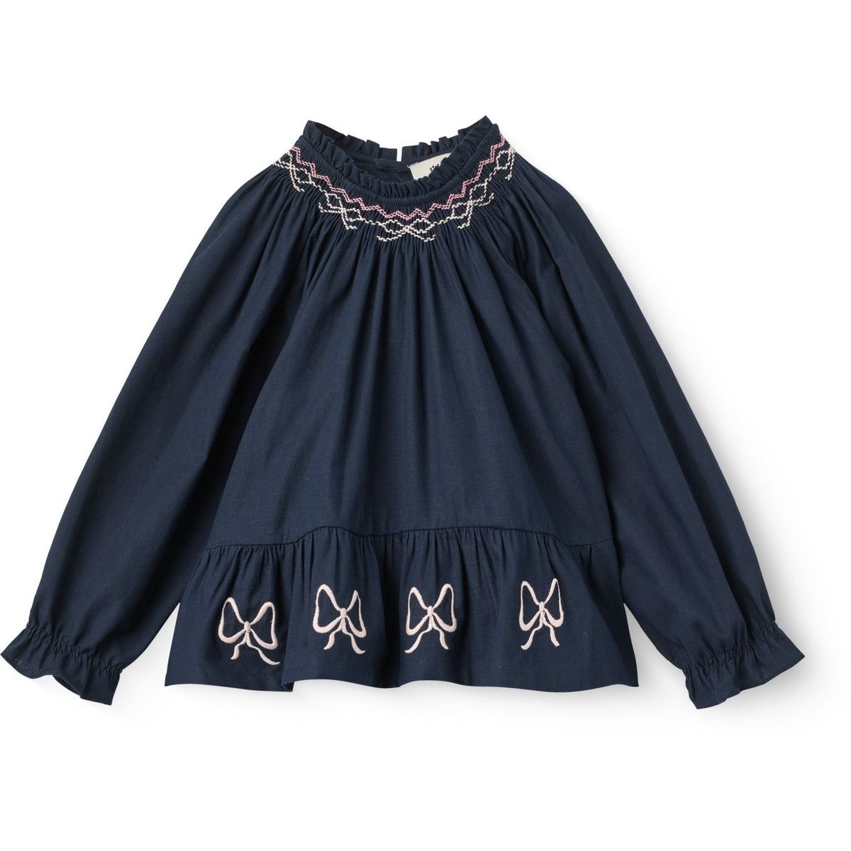COPENHAGEN COLORS Navy Comb. Ls Blouse W. Embroidery & Smock