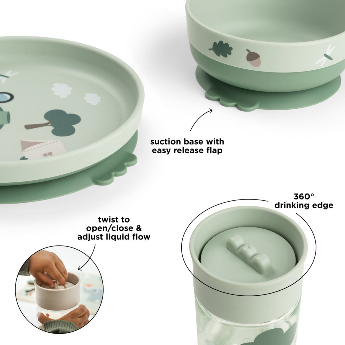 DonebyDeer Green Tiny Trails Foodie Dinner Set With Cup