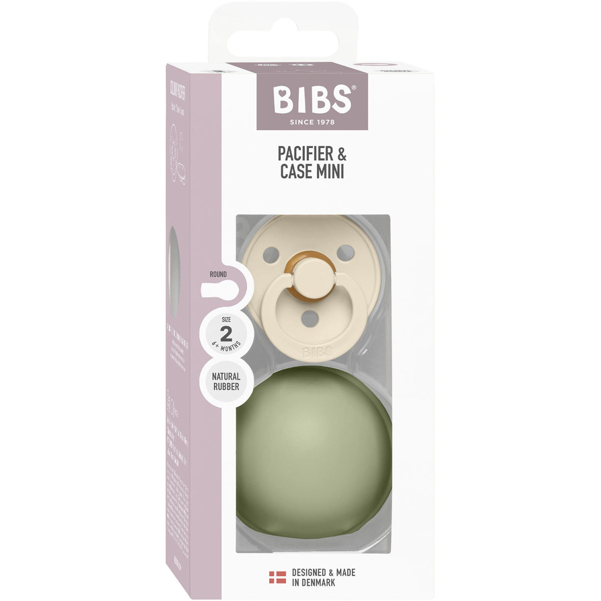 Bibs Ivory / Sage Colour Pacifier Round Latex & Pacifier Case Mini