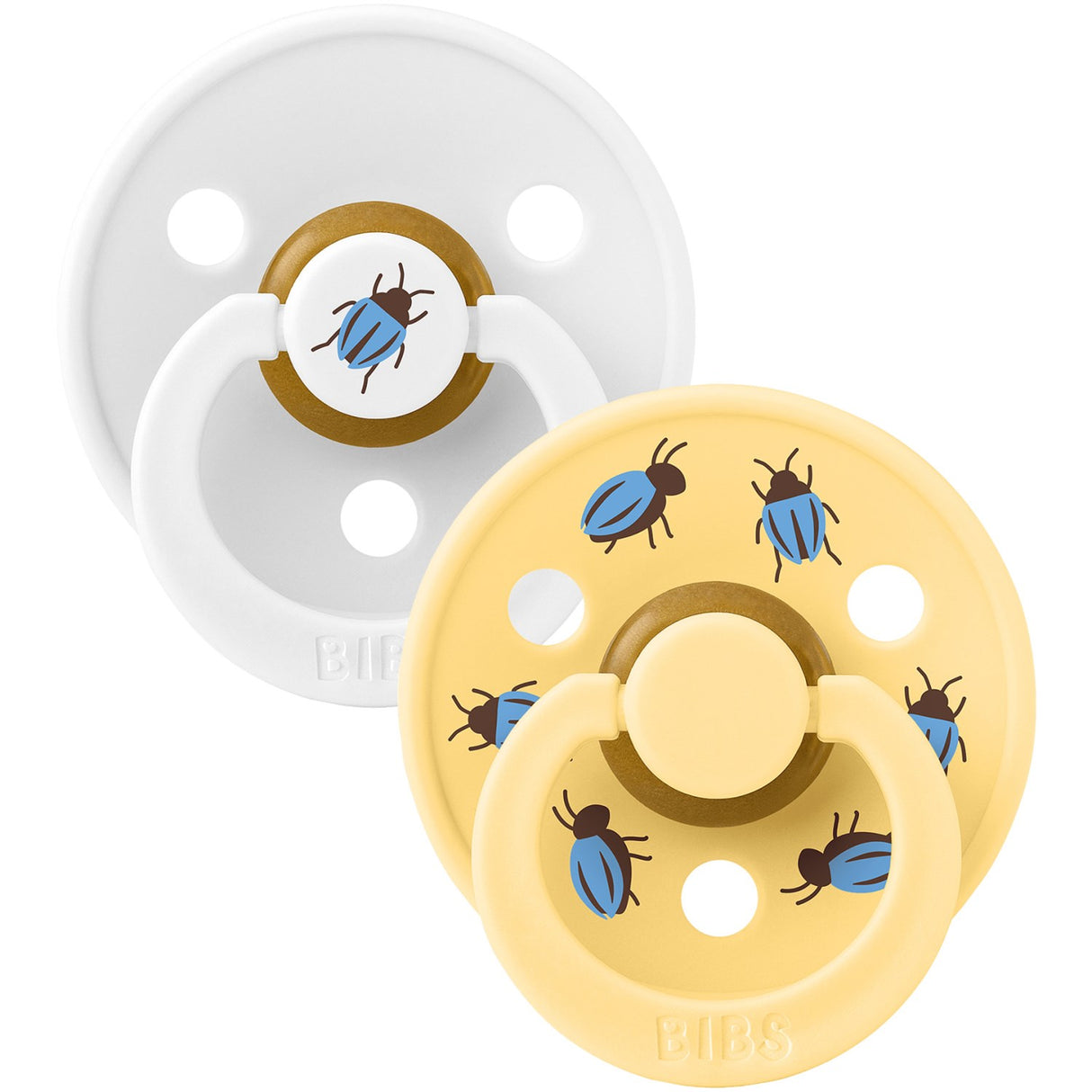 Bibs White / Pale Butter Studio Colour Pacifier Beetle Mix 2 Pack Latex Round