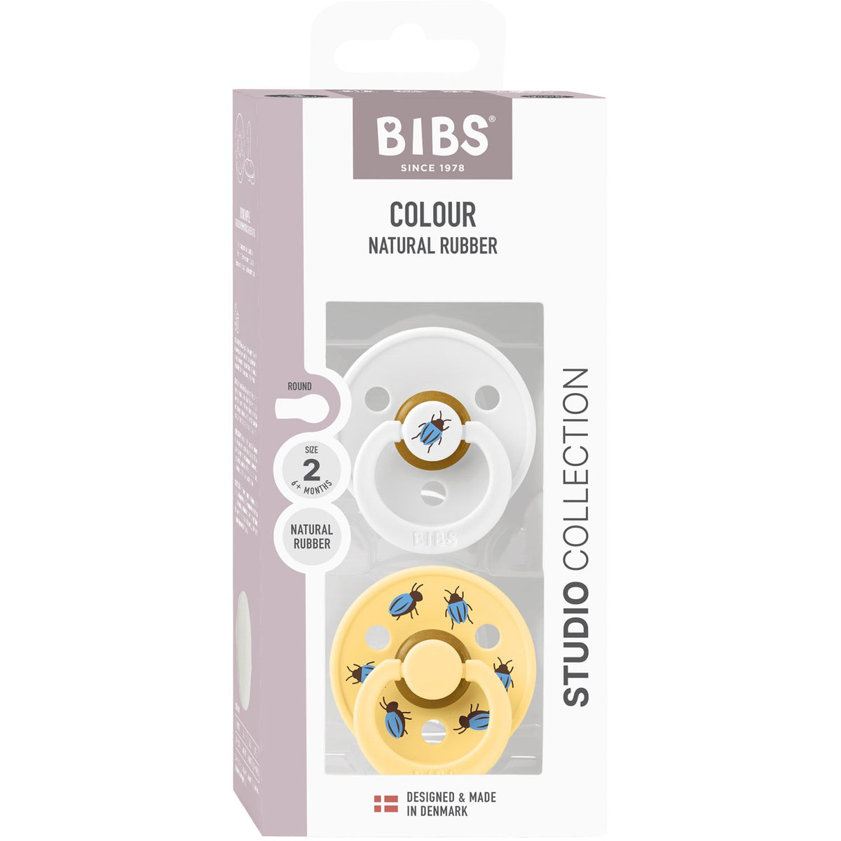 Bibs White / Pale Butter Studio Colour Pacifier Beetle Mix 2 Pack Latex Round