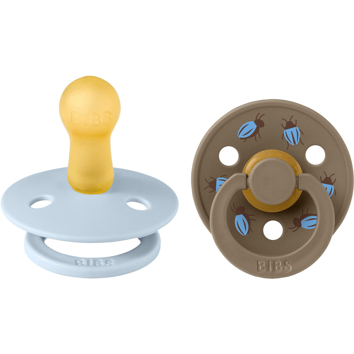Bibs Baby Blue / Dark Oak Studio Colour Pacifier Beetle Mix 2 Pack Latex Round