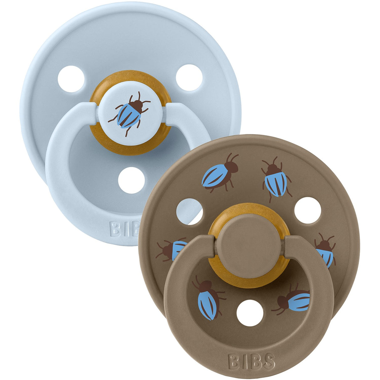 Bibs Baby Blue / Dark Oak Studio Colour Pacifier Beetle Mix 2 Pack Latex Round