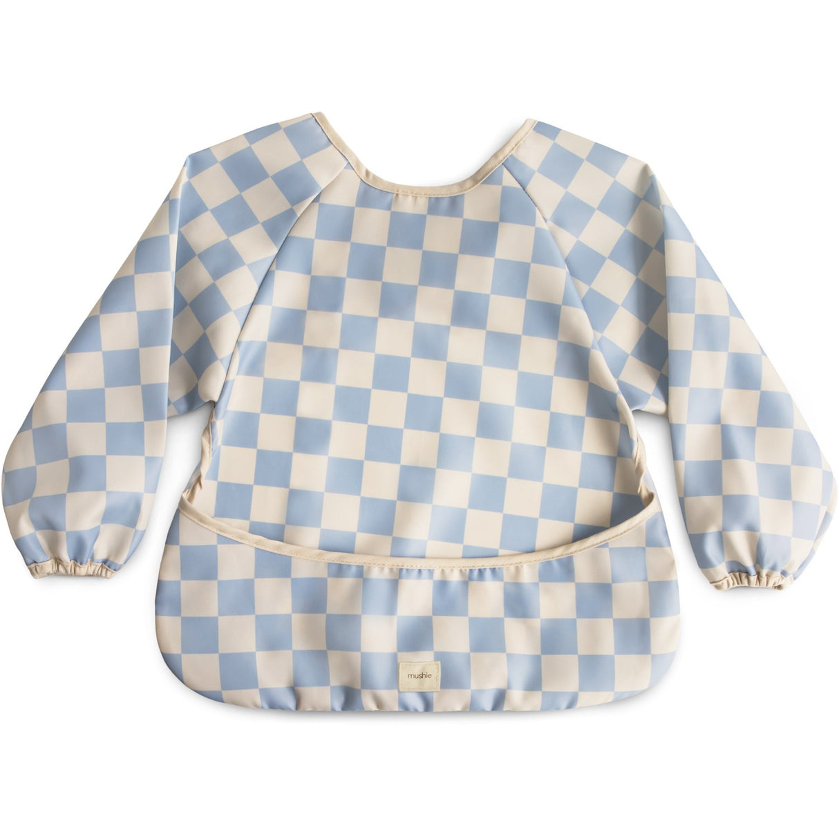 Mushie Blue Check Mushie Long Sleeve Bib