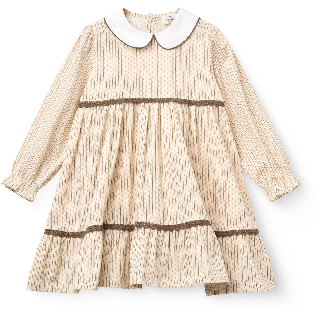 COPENHAGEN COLORS Sand Flower Print Aop Dress W. Lace Piping And Poplin Collar