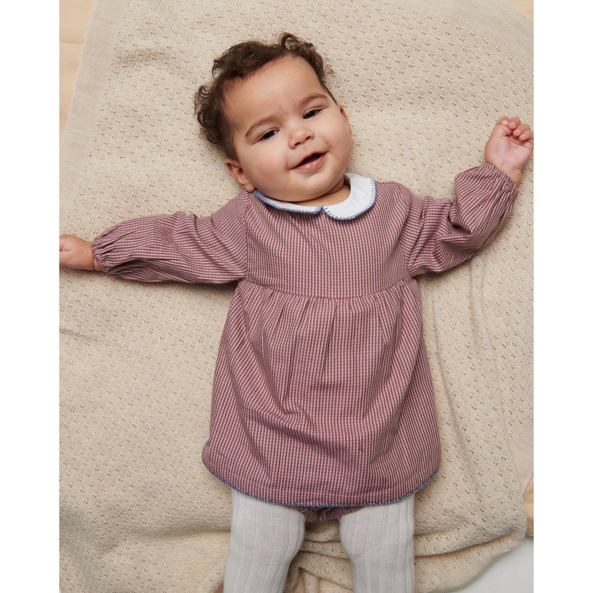 COPENHAGEN COLORS Winter Rose Check Comb. Checkered Romper Dress W. Collar