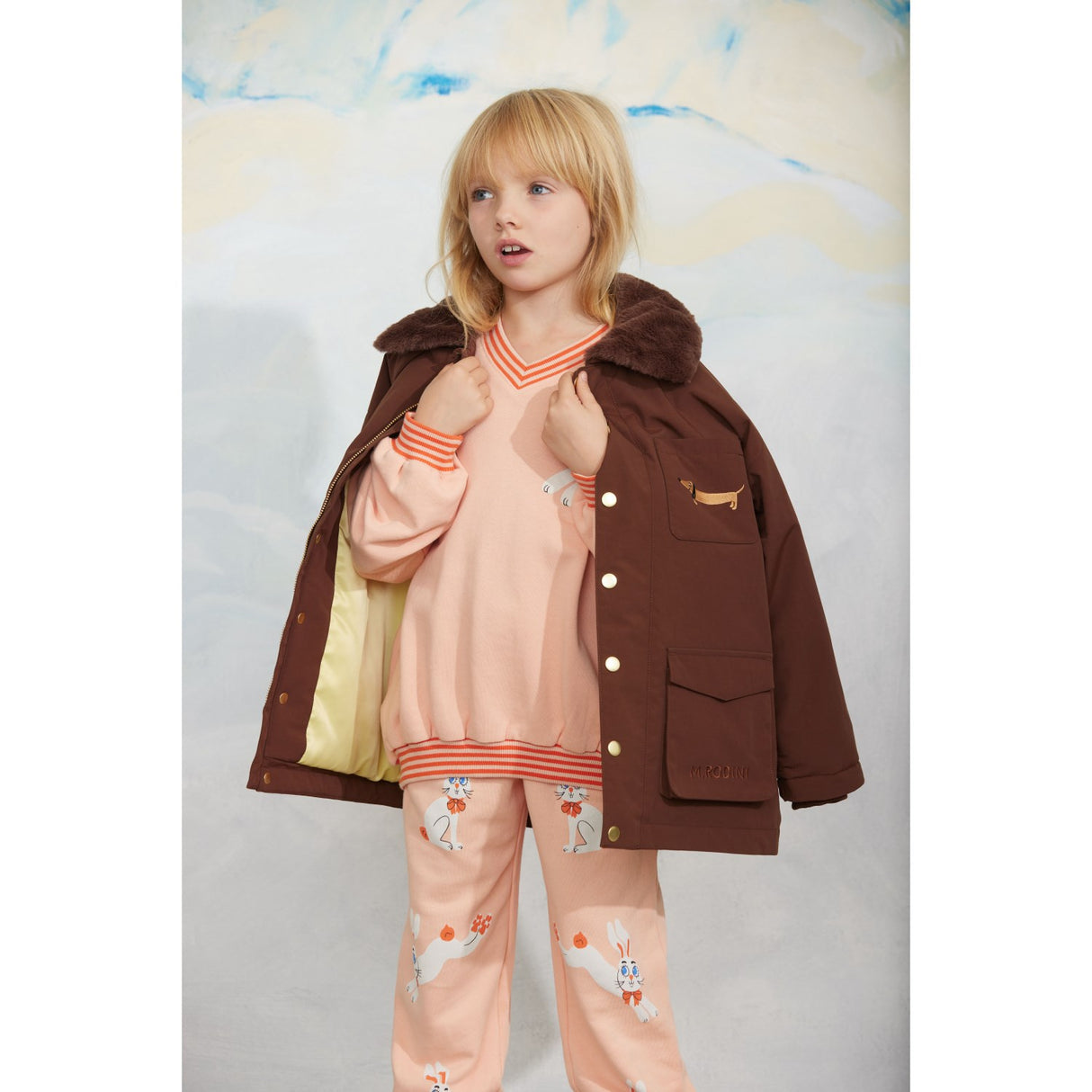 Mini Rodini Brown Padded Nylon Parka With Faux Fur Collar