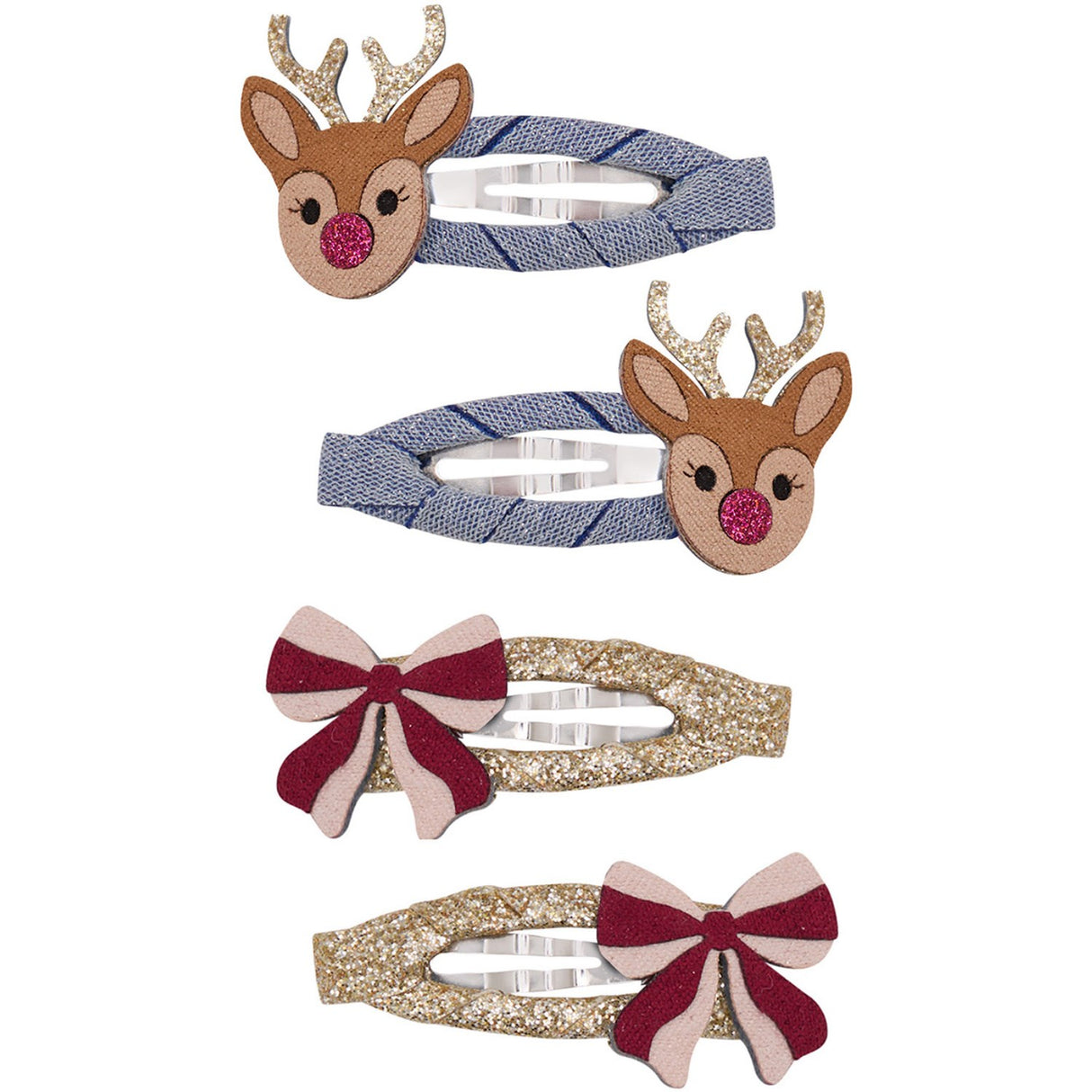 Mimi & Lula 4 Hair Clips - Rudolph And Bow Christmas
